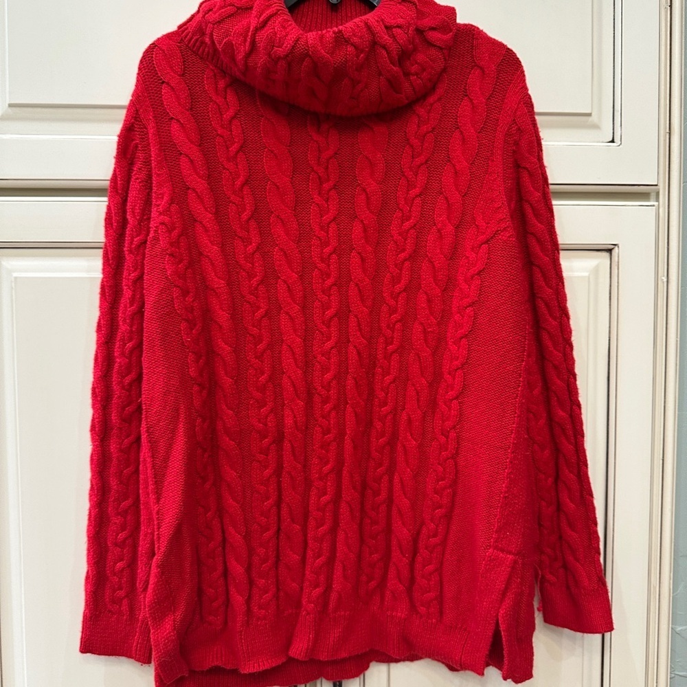 Talbots Vibrant Red Cable‎ Knit Turtleneck Sweater